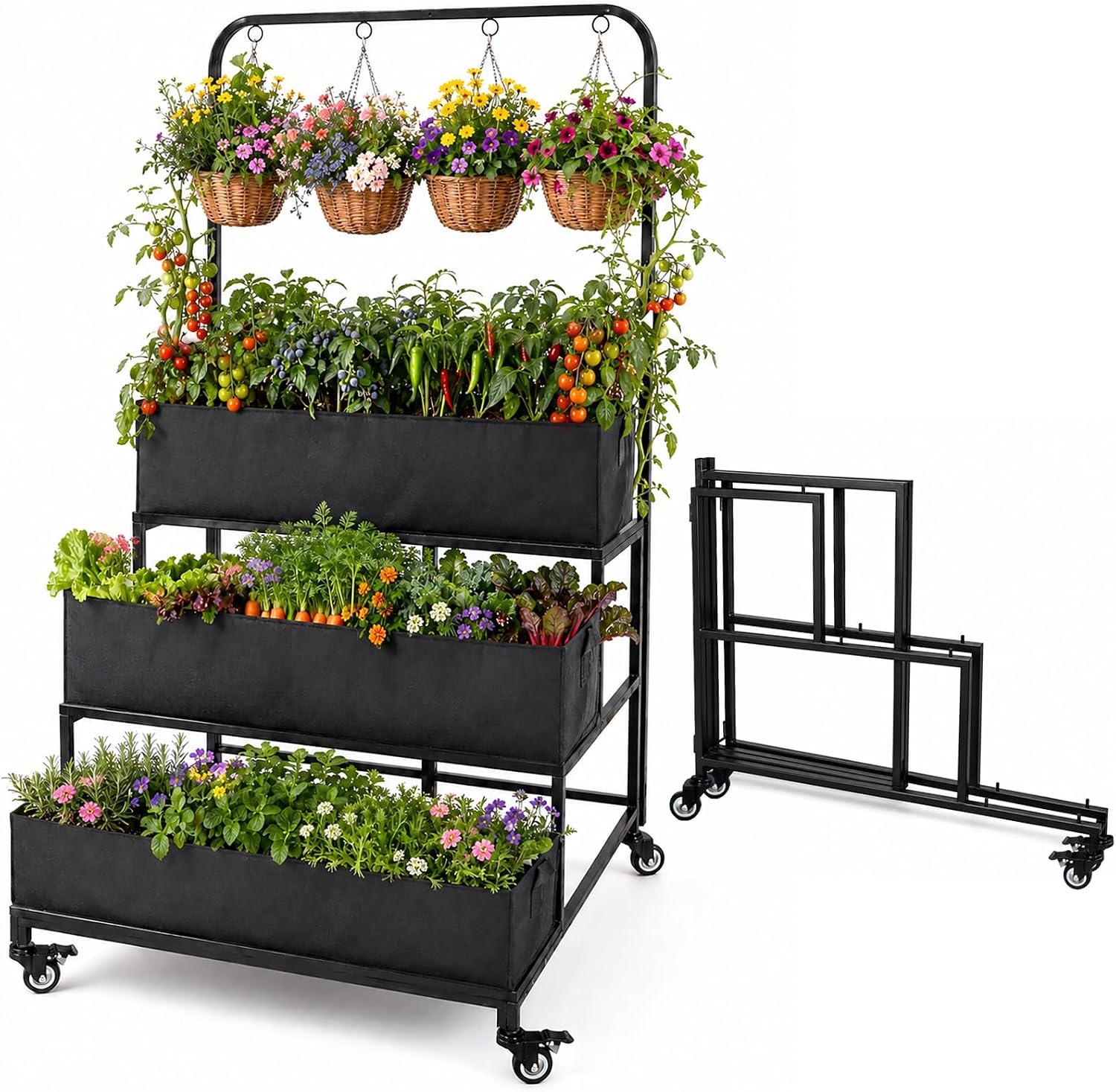Planter Raised Metal - Rak Tanam Vertikal Mobile, Penyangga Pot