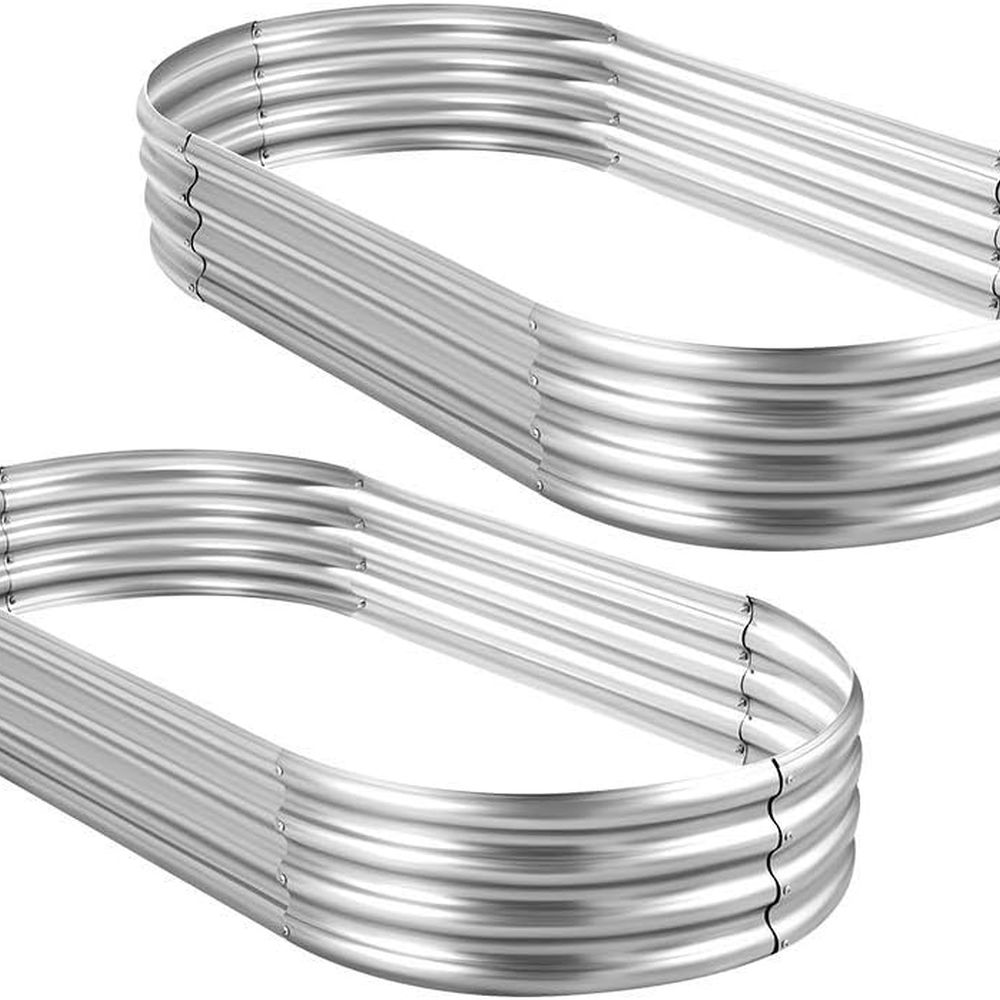 Planter Raised Metal - 2-Pack Bedengan Tanaman Oval Galvanis, 10x4x1