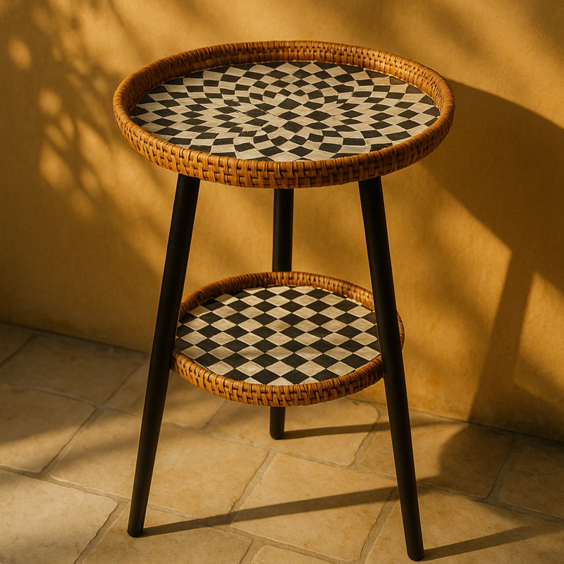 Outdoor Furniture Legs - Meja Kopi Rotan Dua Lapis dengan
