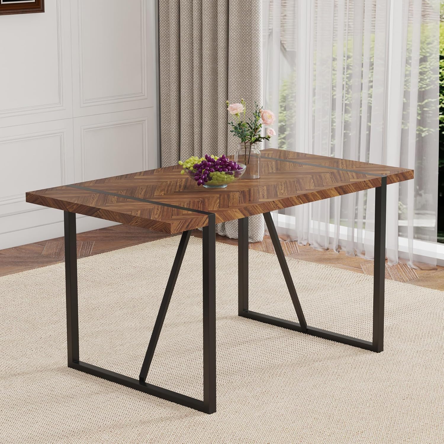 Outdoor Furniture Legs - Meja Makan Retro dengan Permukaan Kayu